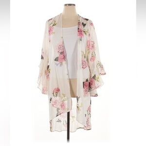 New Life 4 Truth white pink roses kimono size 1xl